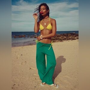 Free People Green Avalon Cotton-Linen Sweater Pants